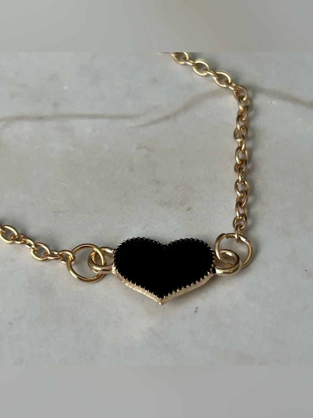 Gold Chain Bracelet with Black Heart Charm
